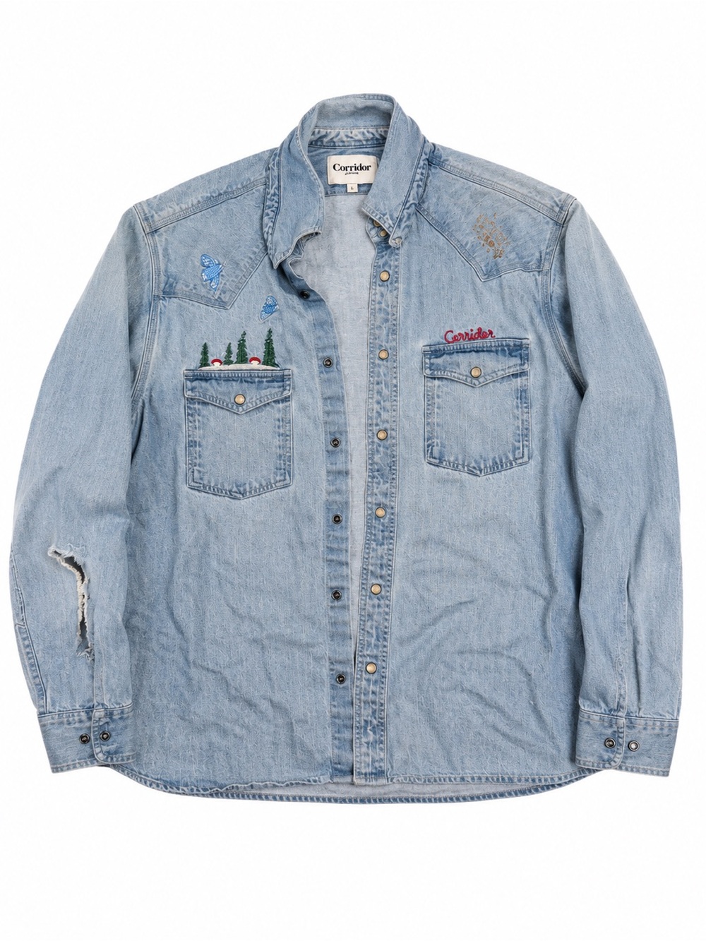 Corridor Light Blue Denim Western Button-Down Shirt